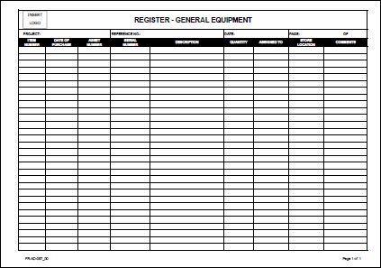 Register – General Equipment