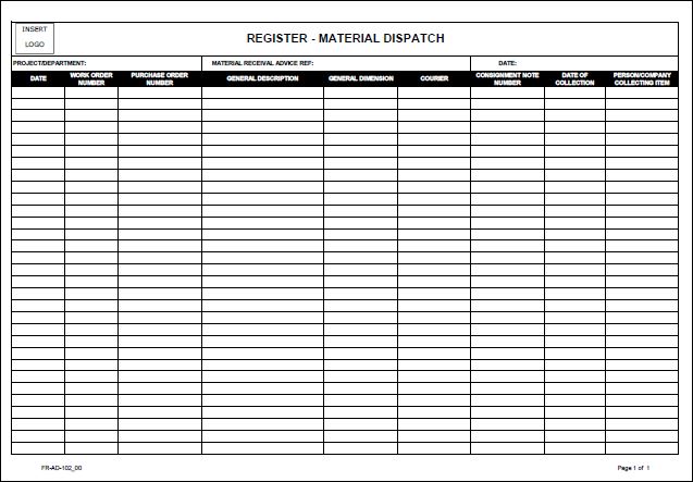 Register – Material Dispatch