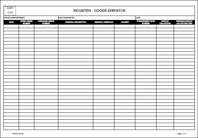 Register – Goods Dispatch