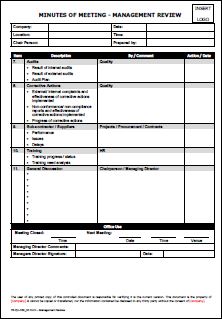 Template – Minutes of Meeting – Management Review