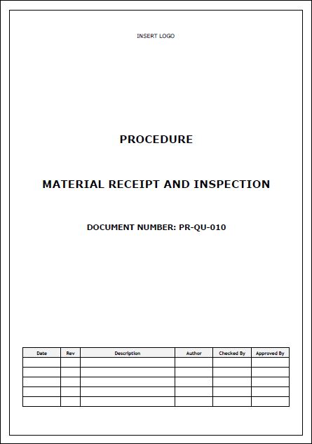 Procedure – Material Receival and Inspection
