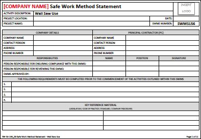 SW-SA-156_00 Safe Work Method Statement - Wall Saw Use Page 1 of 3