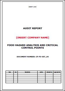 Audit – Food Hazard Analysis and Critical Control Points