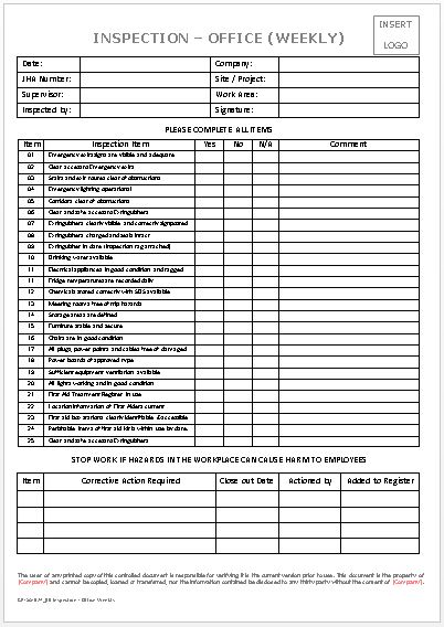 CP-SA-024_00 Inspection - Office Weekly Page 1 of 1