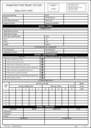 Inspection Test Sheet – ITS-E18 – Fiber Optic Cable