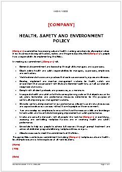 Policy – Health, Safety and Environment