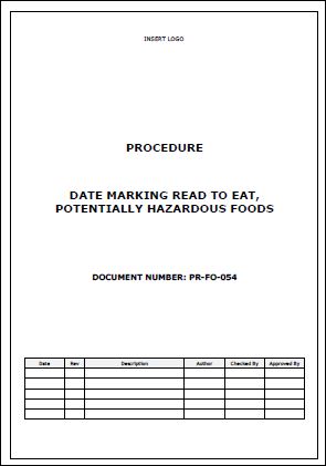 Procedure – Date Marking Ready to Eat Potentially Hazardous Foods