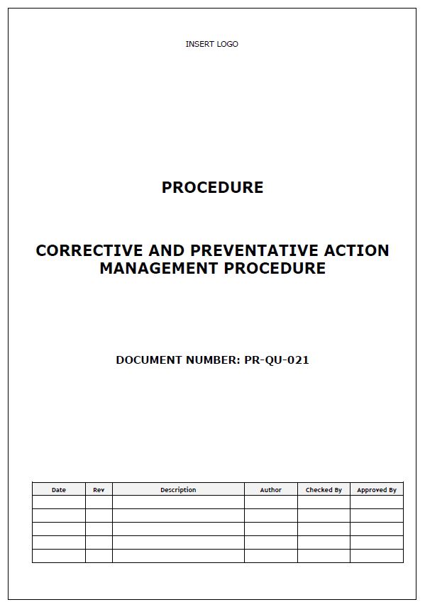 Procedure – Corrective and Preventative Action Management